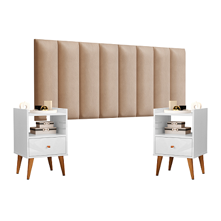 Kit Cama Queen Mesa de Cabeceira Classic Branco  E-NOVA MÓVEIS
