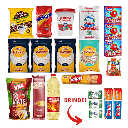 Cesta Básica de Alimentos com Brinde de Higiene - 21 itens
