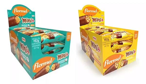 Bombom mini Com Coco e Bombom mini Com Amendoim Flormel (16uni com 12gr cada)