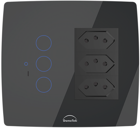 Interruptor Inteligente 3 PADs + 3 Tomadas 20A Wifi 4x4 Preto - Dometek