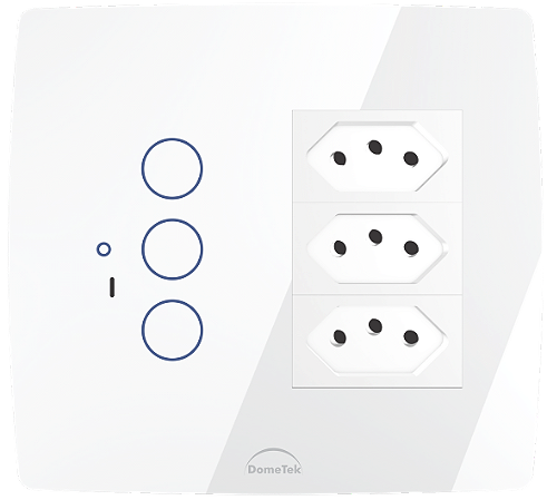Interruptor Inteligente 3 PADs + 3 Tomadas 20A Wifi 4x4 Branco - Dometek