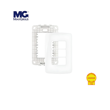 Placa 4x2 + Suporte 3 Postos Horizontais Linha B3 Branca - Margirius