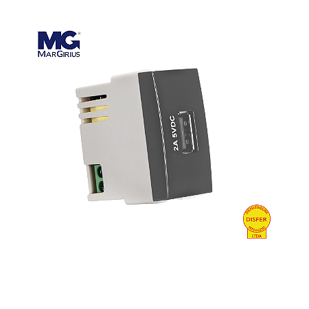 Tomada USB 2A 10W Bivolt Linha Sleek Grafite - Margirius