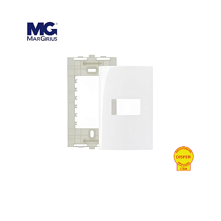 Placa 4x2 + Suporte 1 Posto Horizontal Linha Sleek Branca - Margirius