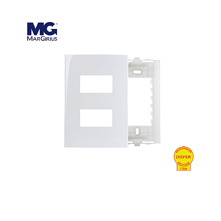 Placa 4x2 + Suporte 2 Postos Horizontais Separados Linha Sleek Branca - Margirius