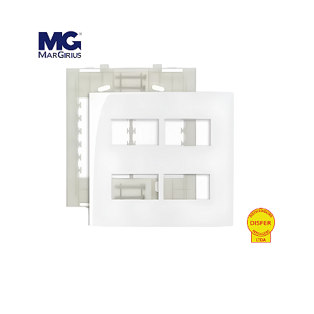 Placa 4x4 + Suporte 4 Postos Horizontais Separados Linha Sleek  Branca - Margirius