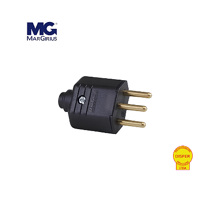 Plugue Macho 2P+T 10A Preto - Margirius