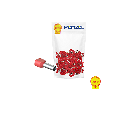 Terminal Pré-Isolado Ilhós Duplo Vermelho 1mm² Condutor 8mm 100 Unidades - Penzel