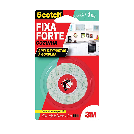 Fita Dupla Face Fixa Forte Cozinha 24mm x 1,5m - 3M