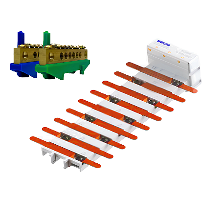 Barramento de Distribuição Bifásico 18 Polos 100A + Neutro e Terra BRFB18D – Brum