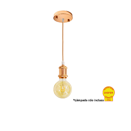 Pendente Retrô Soquete E27 com Cordão de 1m e Canopla Cobre – Cinderella