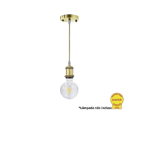 Pendente Retrô Soquete E27 com Cordão de 1m e Canopla Dourado – Cinderella