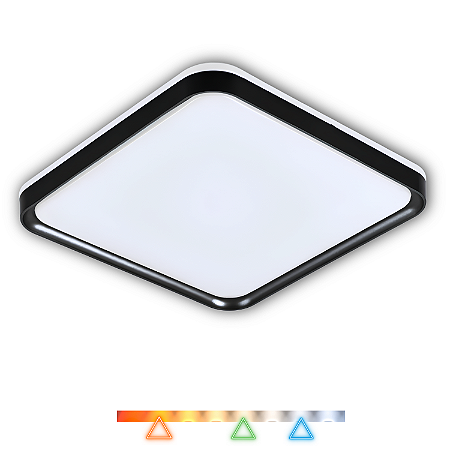 Plafon LED Toronto Quadrado Preto 31cm 24w 1900lm Multitemperatura Luz Quente/Neutra/Fria - Hevvy LY-8821BS-PT+PT