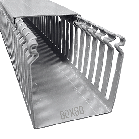 Canaleta Recorte Aberto PVC 80x80mm 2 Metros Cinza – Dutoplast
