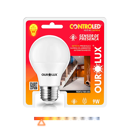 Lâmpada Bulbo LED com Sensor de Presença E27 9W 2700K Bivolt – Ourolux