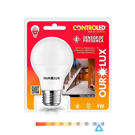 Lâmpada Bulbo LED com Sensor de Presença E27 9W 6500K Bivolt – Ourolux