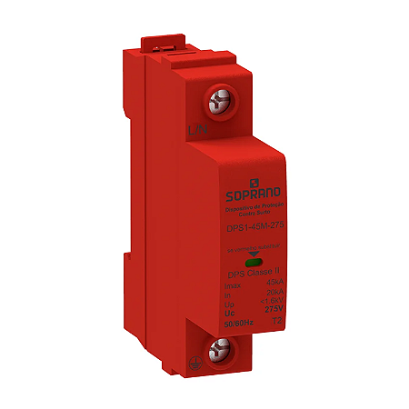 Dispositivo de Proteção contra Surtos DPS Monobloco 20/45kA 275VAC DPS1-45M-275 – Soprano