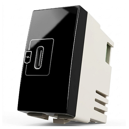 Módulo Tomada Carregador USB-C 2A 10W Preto Ebony – Linha Sleek – MarGirius