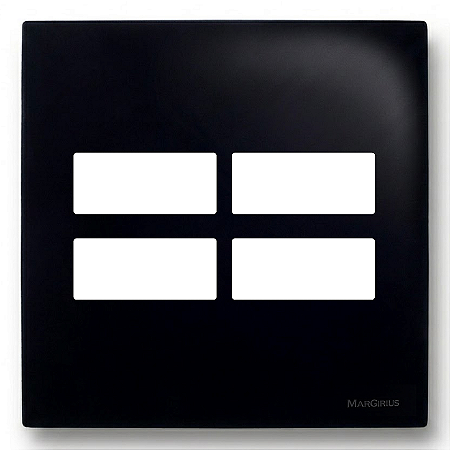 Placa 4x4 2+2 Postos Separados com Suporte Preto Ebony – Linha Sleek – MarGirius