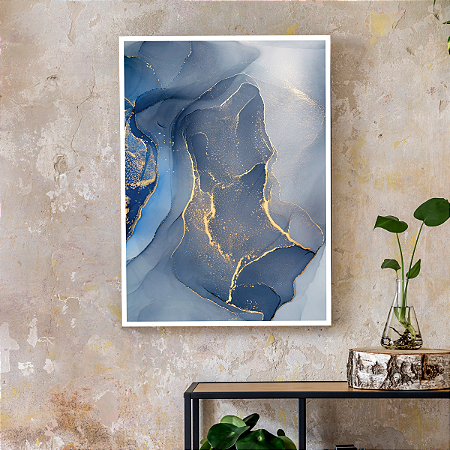 Quadro Decorativo Mármore Dourado e Azul