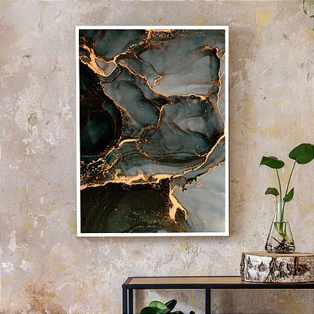 Quadro Decorativo Mármore Cinza e Dourado