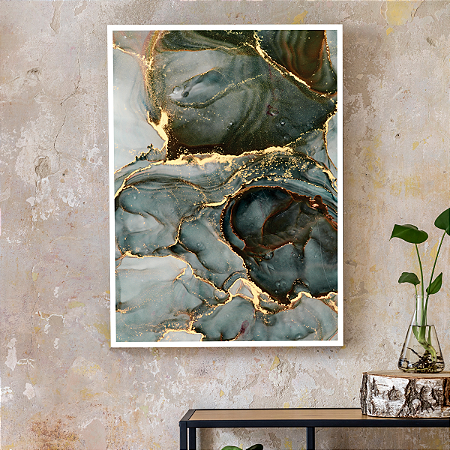 Quadro Decorativo Mármore Azul e Dourado
