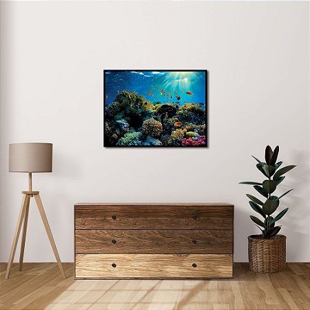 Quadro Decorativo Peixes Coloridos em um Coral