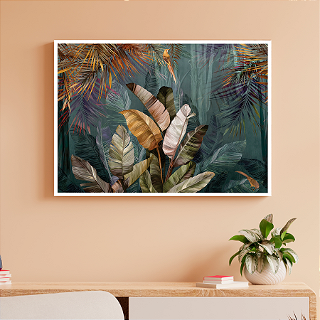 Quadro Decorativo Desenho de Folhagem Tropical Colorida
