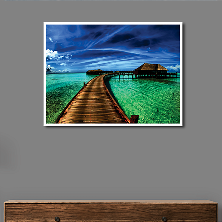 Quadro Decorativo Caminho para Cabana no Mar Água Verde
