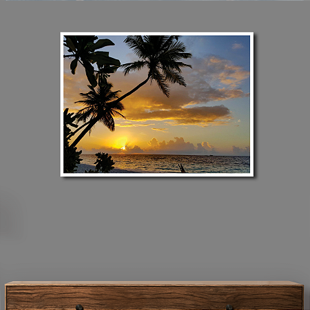 Quadro Decorativo Palmeiras e Mar no Nascer do Sol