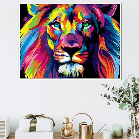 Quadro Decorativo Leão Colorido