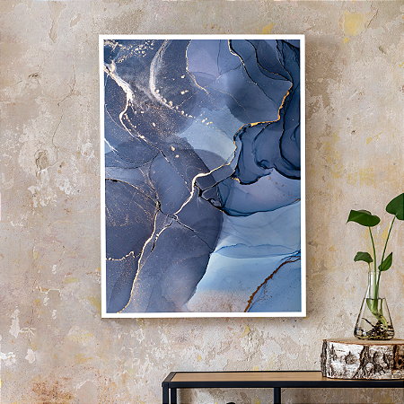 Quadro Decorativo Mármore em Tons de Azul e Branco