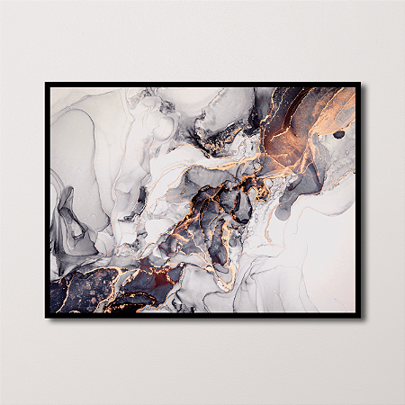 Quadro Decorativo Mármore em Tons Branco Preto e Rosé