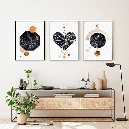 Kit de Quadros Decorativos Formas Geométricas e Coração
