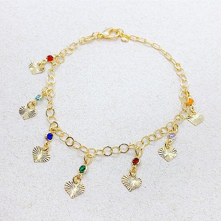 Pulseira com Pingentes de coração
