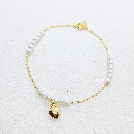 Pulseira de Pérola com Pingente de Coração