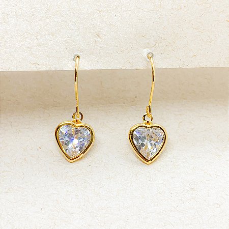 Brinco Pêndulo com Coração em Zircônia