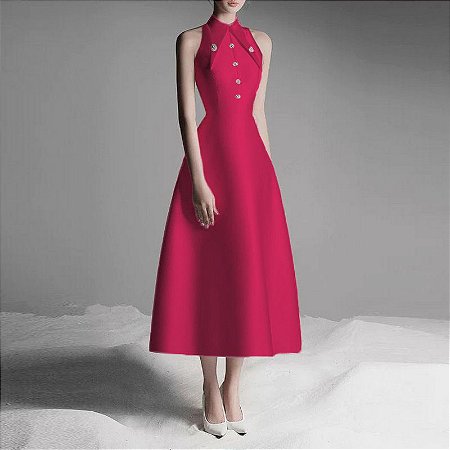 Vestido fashion com fivela de strass sem mangas e ombro frio