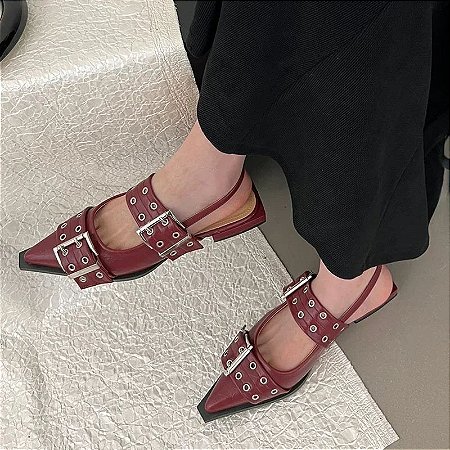 Sapatos baixos de luxo para mulheres, flats de fivela feminina, casuais feminina