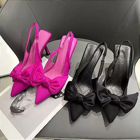 Slingbacks com nó borboleta para mulheres, salto fino, dedo apontado, salto alt