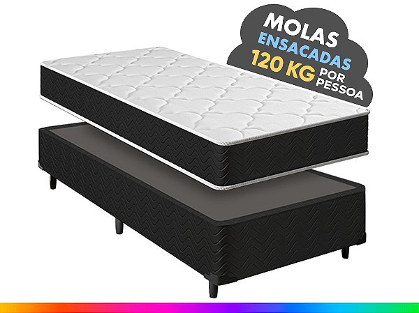 Cama Box Solteiro + Colchão Molas Ensacadas Pergola Europillow 88x188x63cm