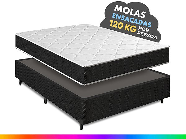 Cama Box Casal + Colchão Molas Ensacadas Pergola Europillow 138x188x63cm