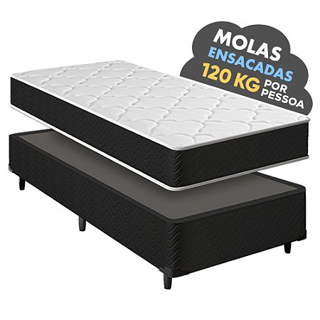 Cama Box Solteirão + Colchão Molas Ensacadas Pergola Europillow 96x188x63cm