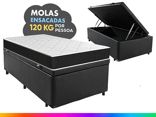 Cama Box Baú Solteiro + Colchão Molas Ensacadas Pergola Europillow 88x188x67cm