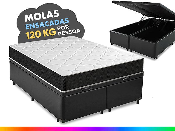 Cama Box Baú Queen + Colchão Molas Ensacadas Pergola Europillow 158x198x67cm