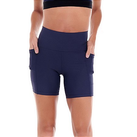 Short de Compressão com Bolsos Recortes Marinho
