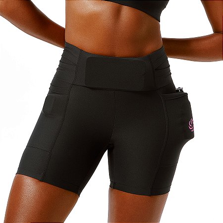 Short de Compressão com Multibolsos total emana Preto e Rosa