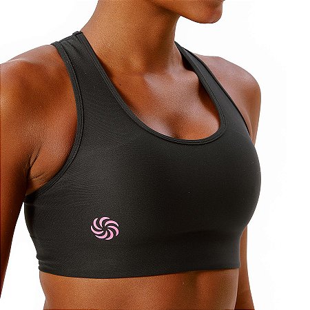 Top de Compressão Super Bolso 2.0 total emana Preto e Rosa