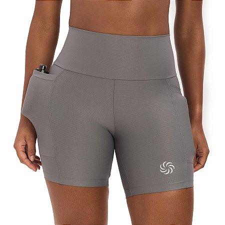 Short de Compressão com Bolsos Clássico Cinza