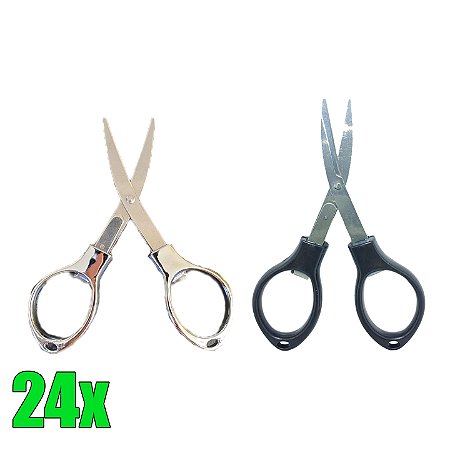 Kit Tesoura Dobrável Prata e Preta- 24 Un